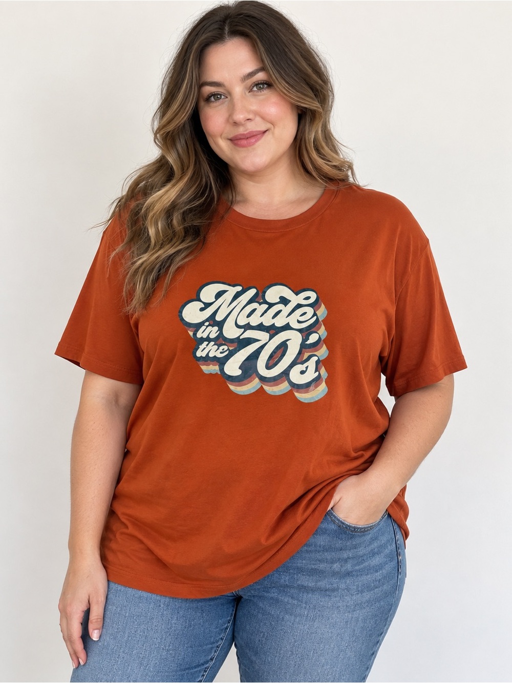 SHEIN Rust Orange 'Made in the 70's' Graphic Tee